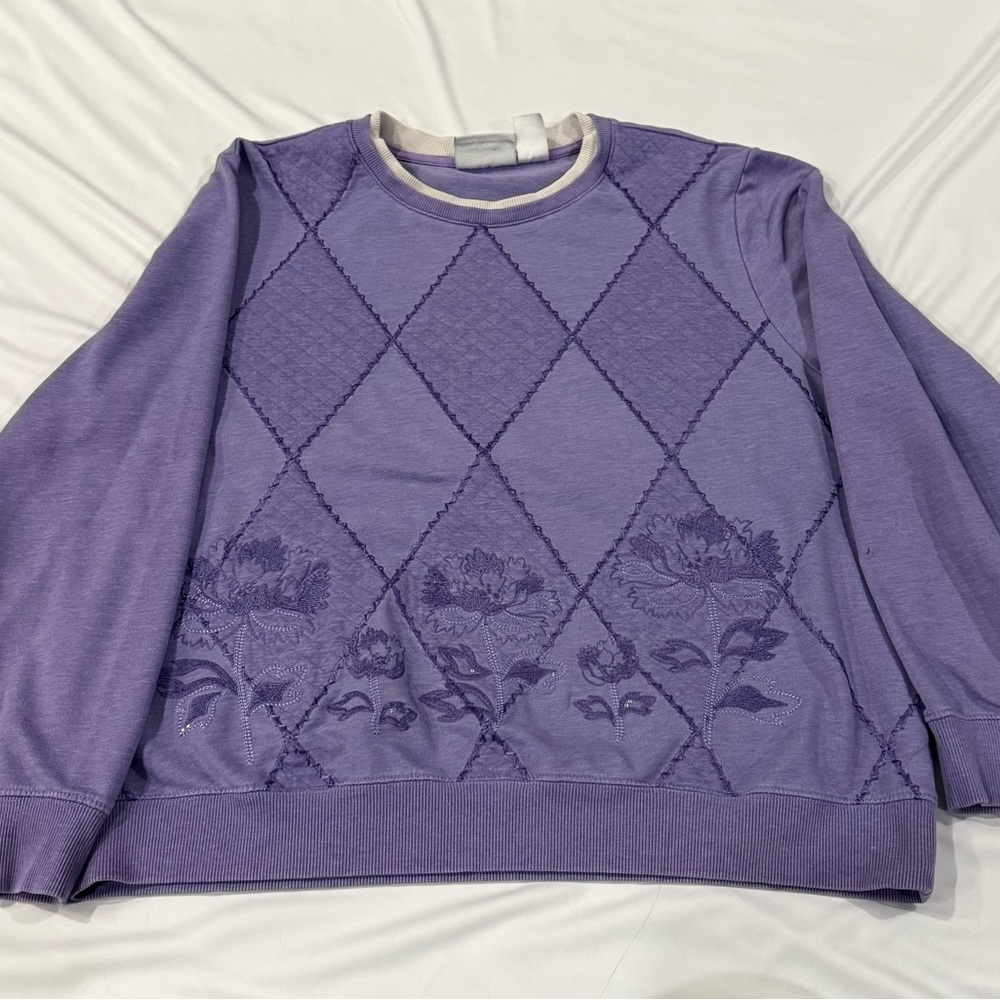 Vintage Alfred Dunner Sweatshirt Womens XL Purple Floral‎ Embroidered 90s